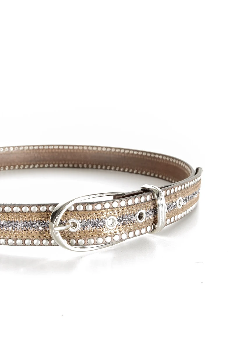 NANNI Metall Glitzergürtel in taupe