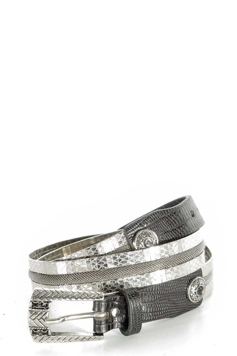 NANNI Gürtel im Metall und Ledermix in silber
