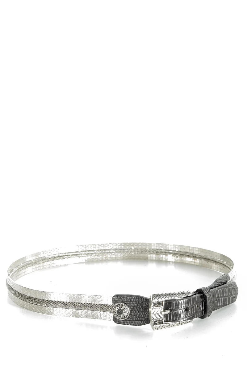 NANNI Gürtel im Metall und Ledermix in silber