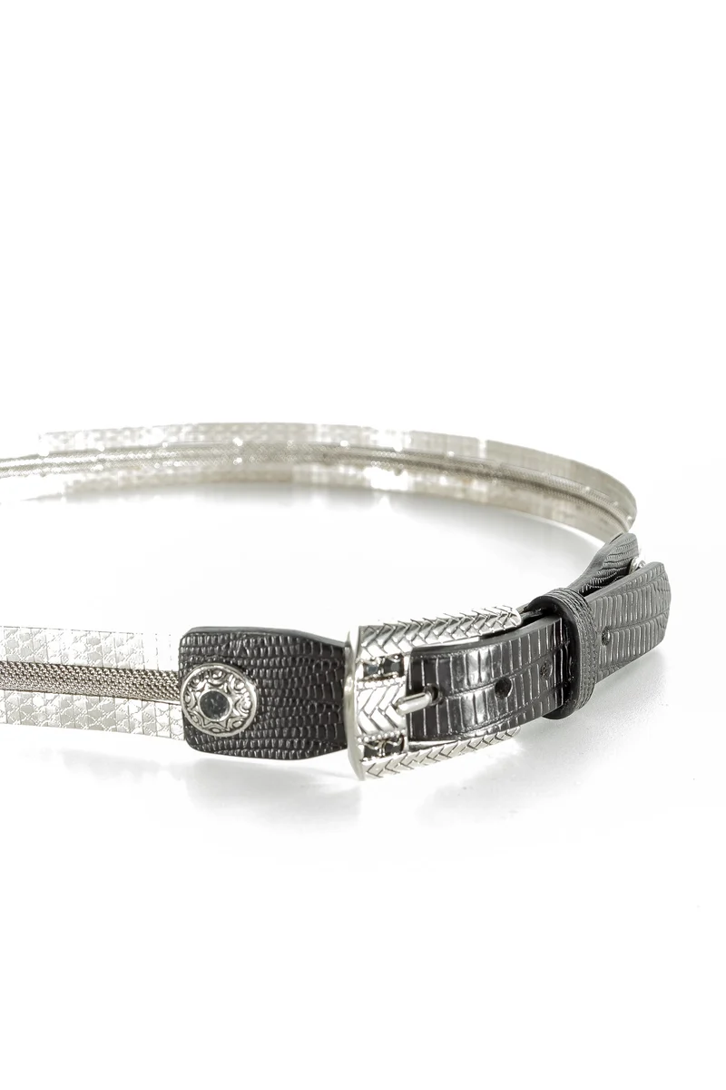 NANNI Gürtel im Metall und Ledermix in silber