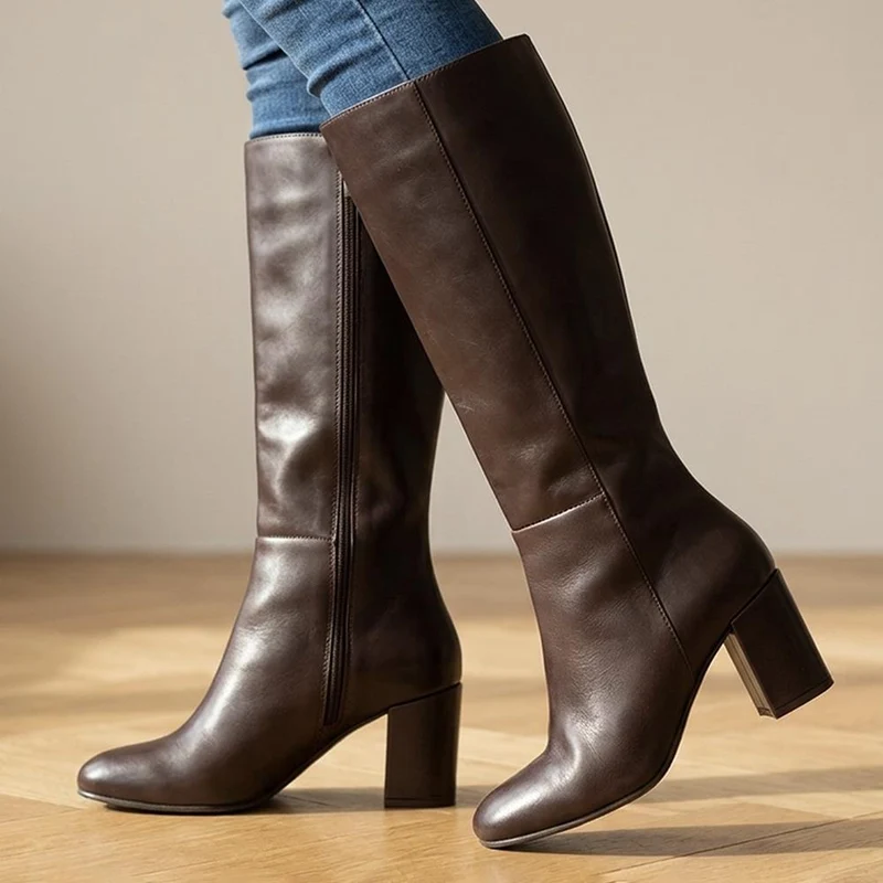 Eirith Block Heel Smart Leather Long Boots - EIRITH / 329 780 - Brown Leather