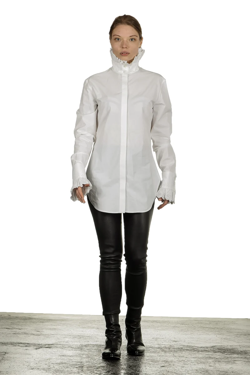 Paco Rabanne Damen Bluse mit Stehkragen weiß