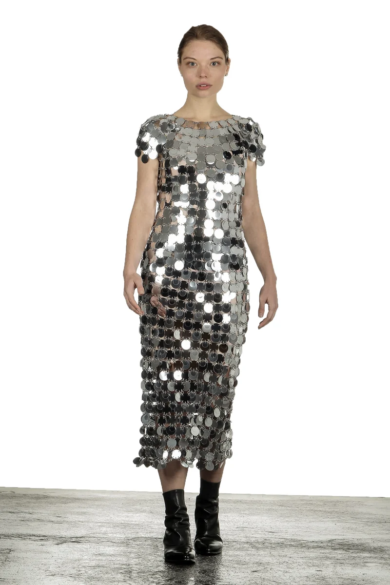 Paco Rabanne Damen Midirock mit Pailletten silber