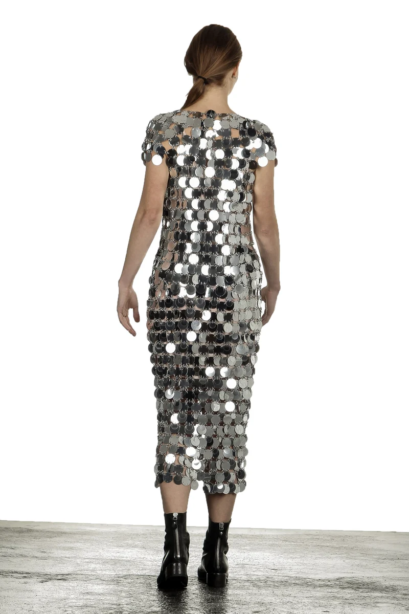 Paco Rabanne Damen Midirock mit Pailletten silber