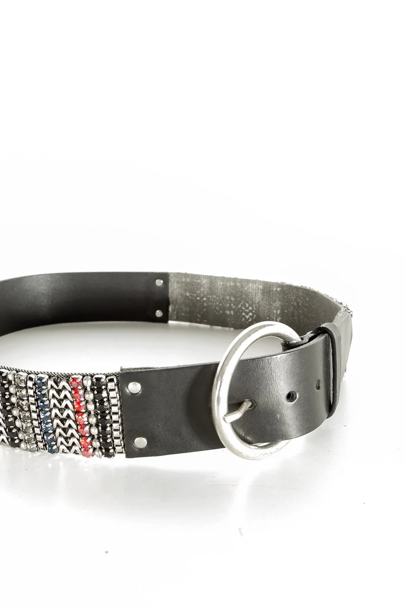 NANNI Gürtel im Metall und Ledermix in schwarz