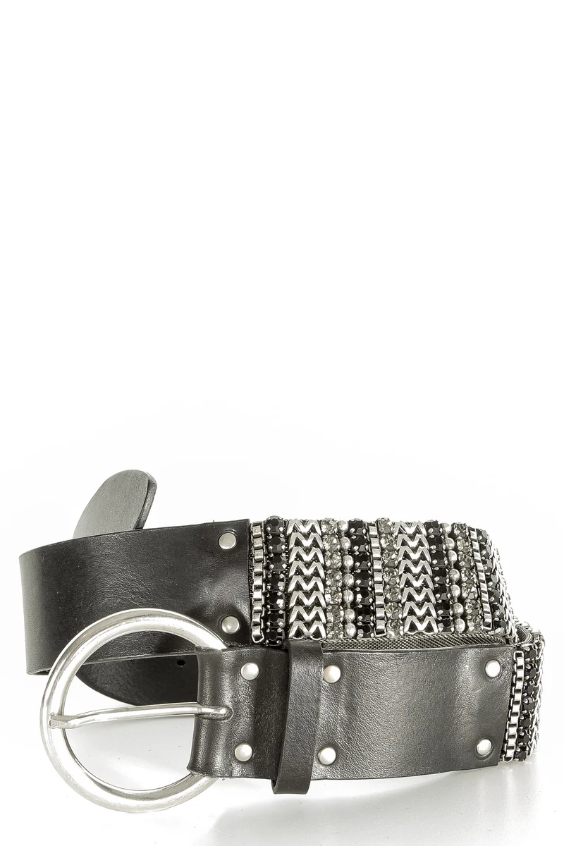 NANNI Gürtel im Metall und Ledermix in schwarz