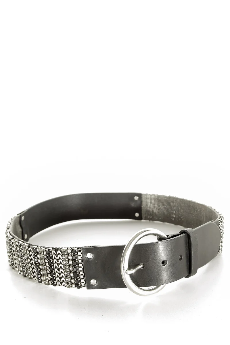 NANNI Gürtel im Metall und Ledermix in schwarz