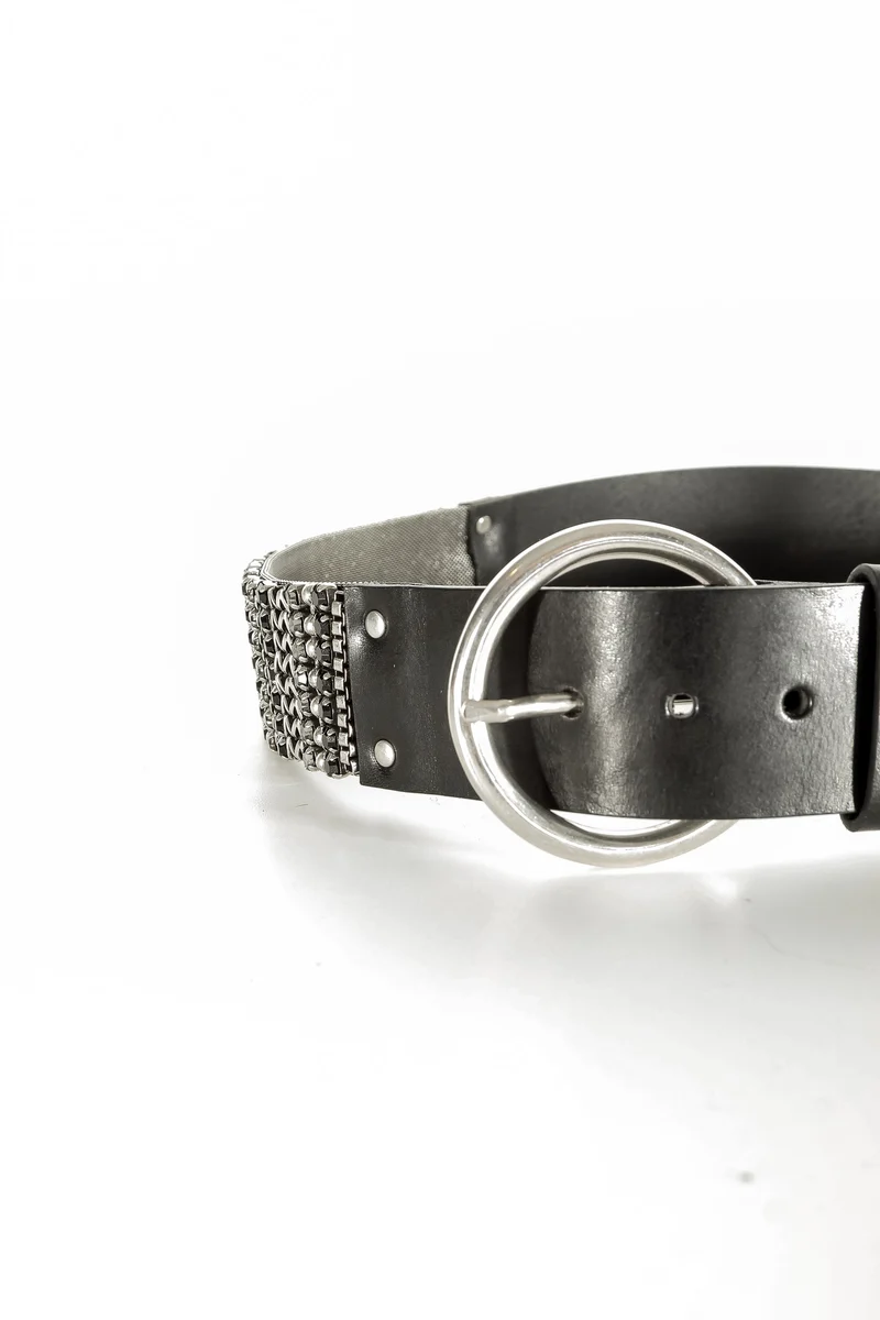 NANNI Gürtel im Metall und Ledermix in schwarz