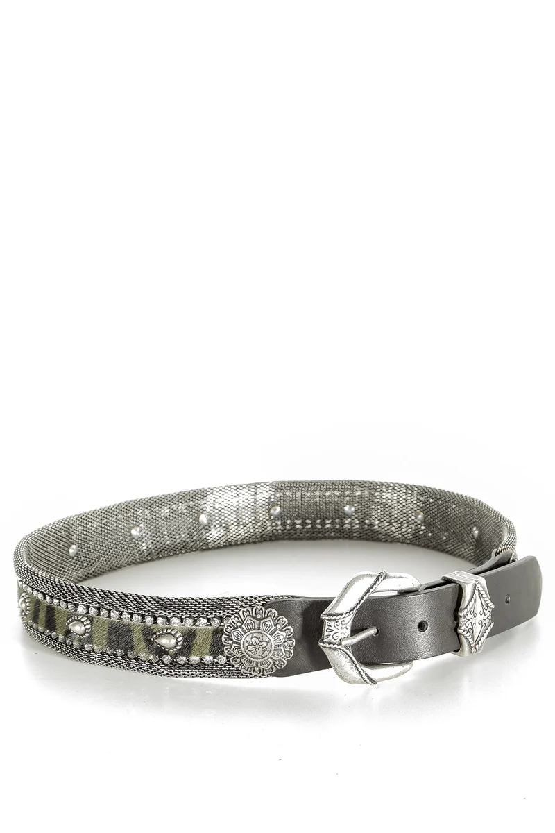 NANNI Gürtel im Metall und Ledermix in silber