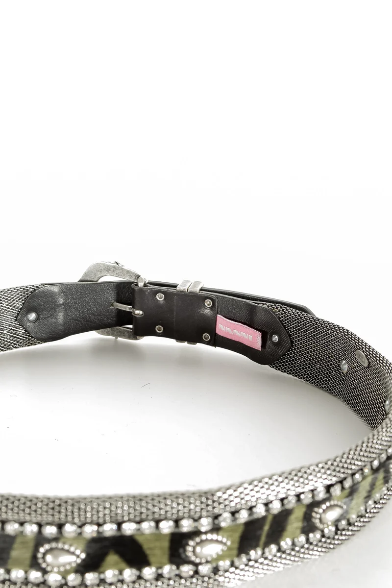 NANNI Gürtel im Metall und Ledermix in silber
