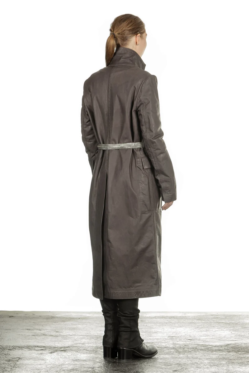 Isaac Sellam Damen Leder Mantel anthrazit