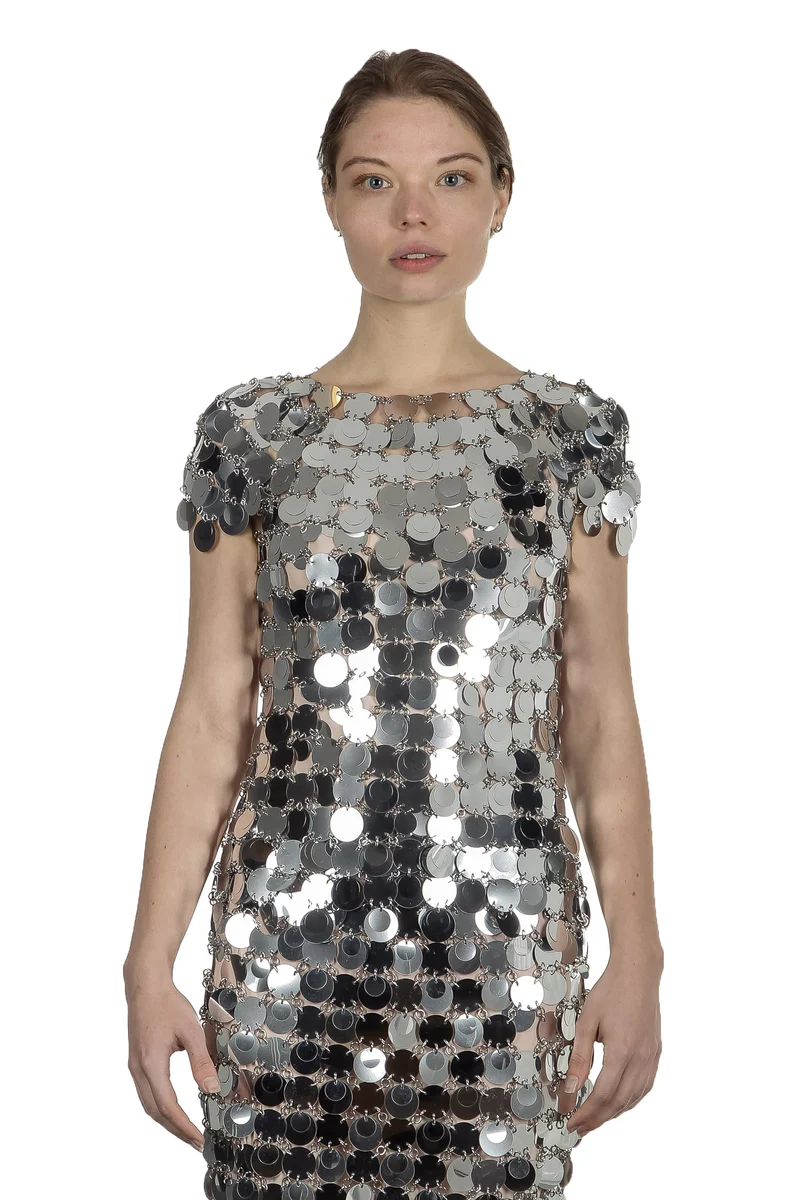 Paco Rabanne Damen T-Shirt mit Pailletten silber