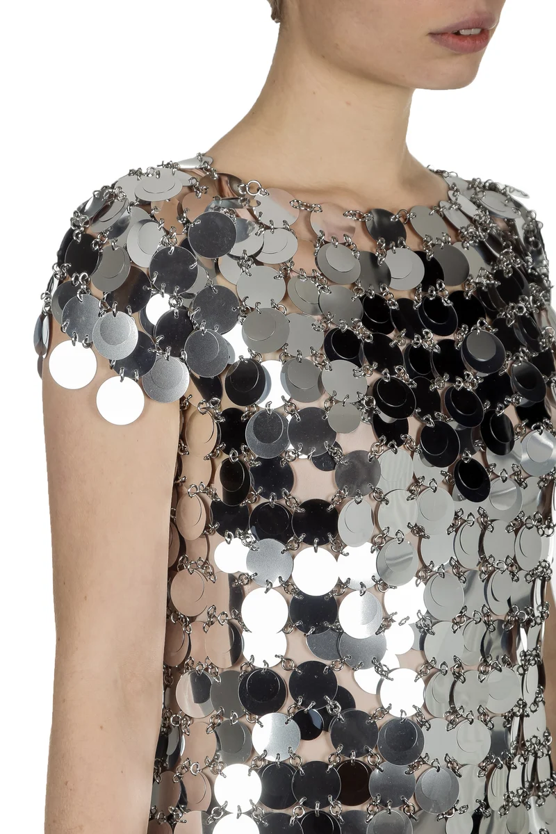 Paco Rabanne Damen T-Shirt mit Pailletten silber
