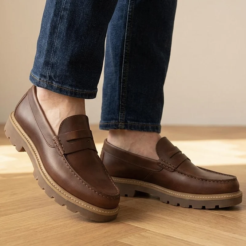 Peregrine Chunky Leather Penny Style Shoes - PEREGRINE / 330 106 - Brown