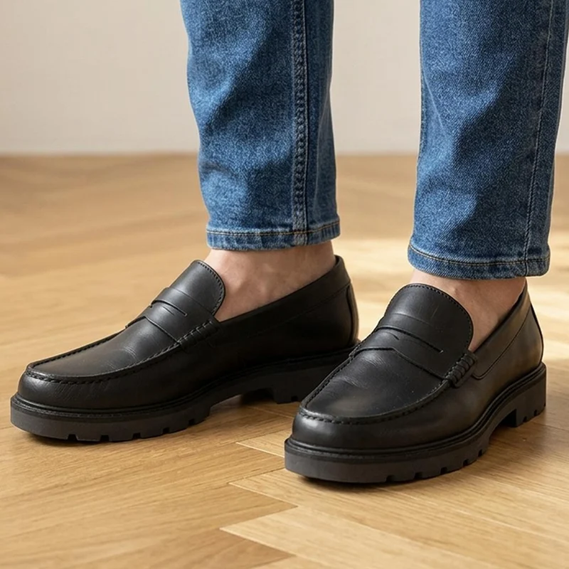 Peregrine Chunky Leather Penny Style Shoes - PEREGRINE / 330 106 - Black
