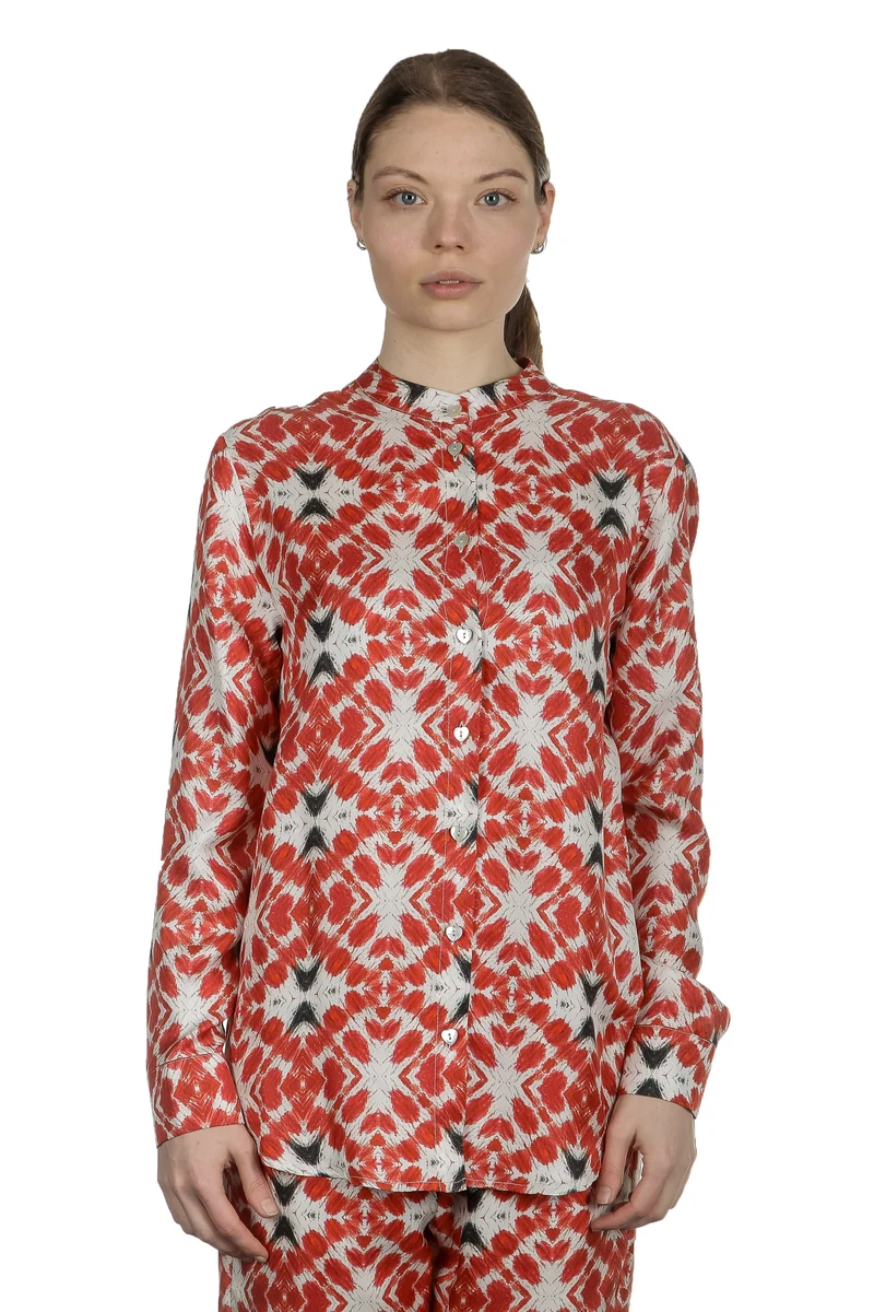 813 Ottotredici Damen Bluse mit Print aus Seide mehrfarbig