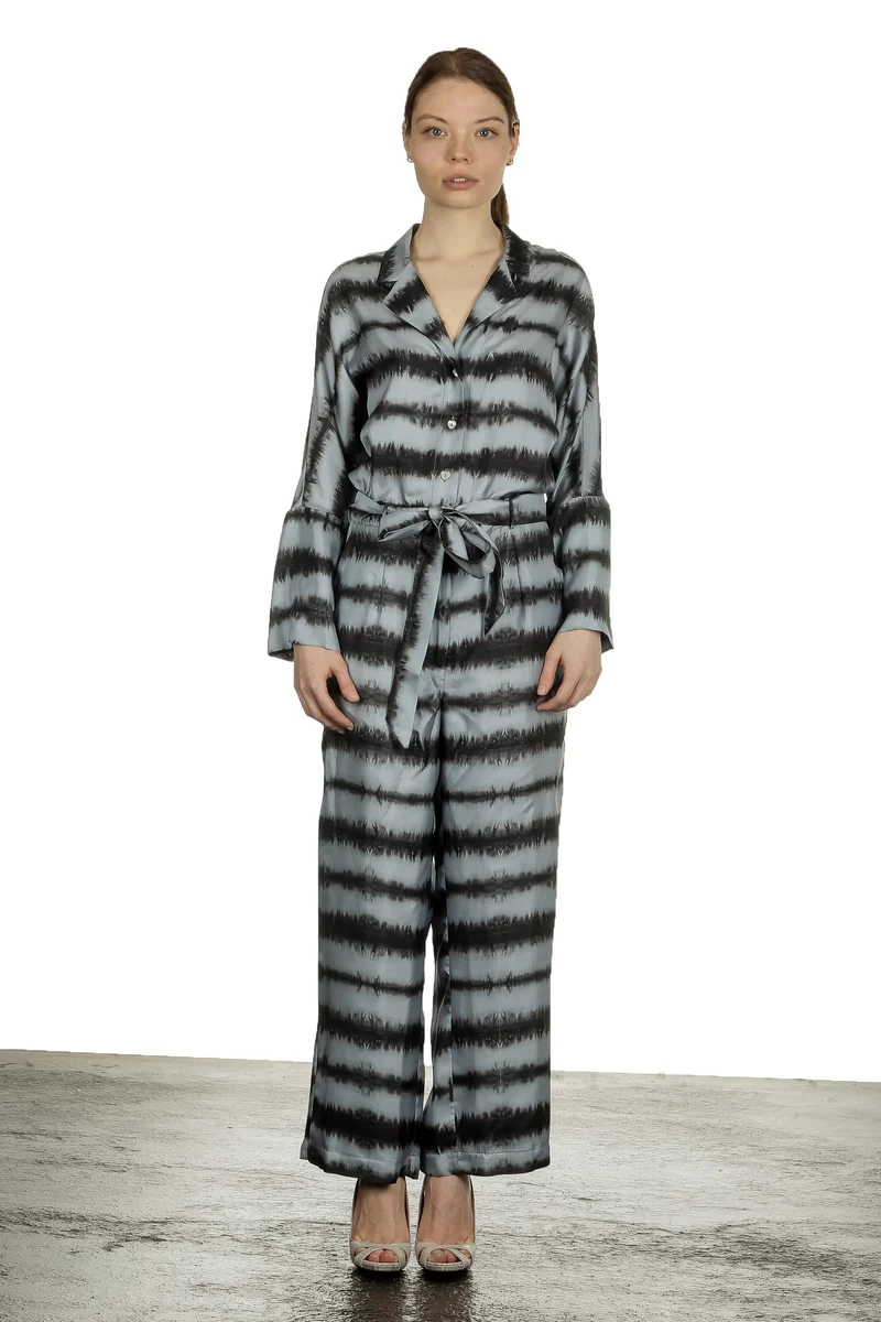 813 Ottotredici Damen Overall mit Print aus Seide mehrfarbig