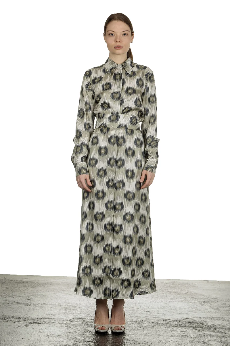 813 Ottotredici Damen Maxikleid mit Print aus Seide mehrfarbig