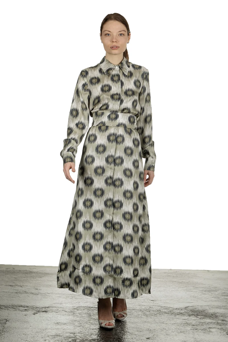 813 Ottotredici Damen Maxikleid mit Print aus Seide mehrfarbig