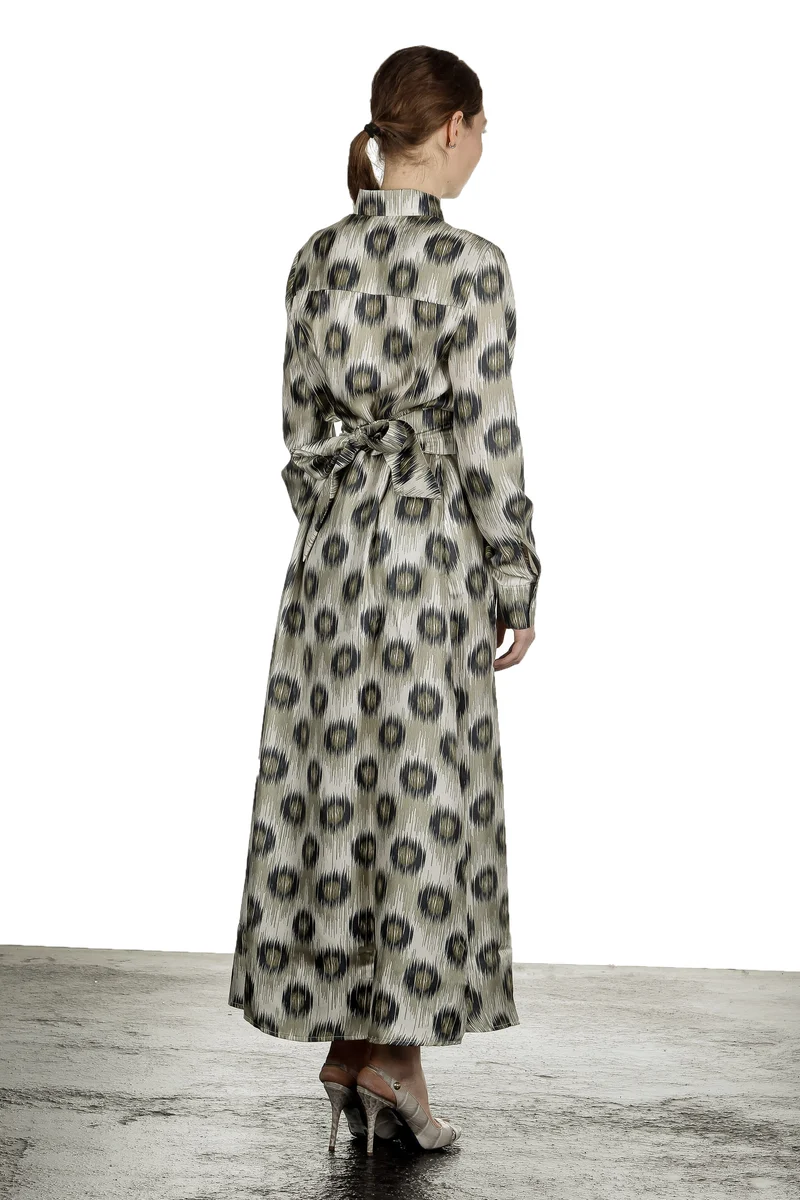 813 Ottotredici Damen Maxikleid mit Print aus Seide mehrfarbig