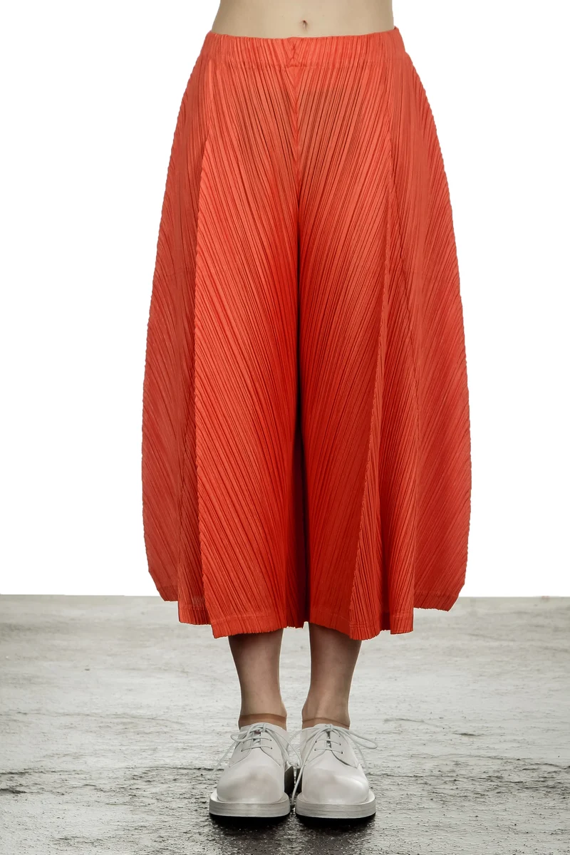 Pleats Please Issey Miyake Damen Plissee Weite 7/8 Taillenhose orange