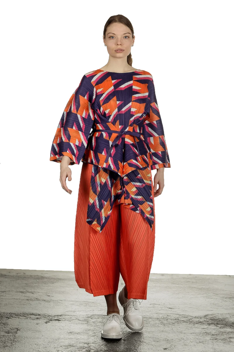 Pleats Please Issey Miyake Damen Plissee Weite 7/8 Taillenhose orange