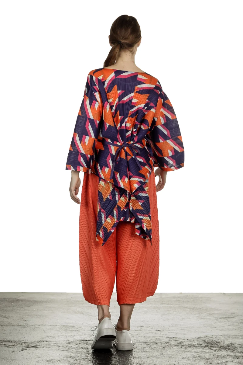 Pleats Please Issey Miyake Damen Plissee Weite 7/8 Taillenhose orange
