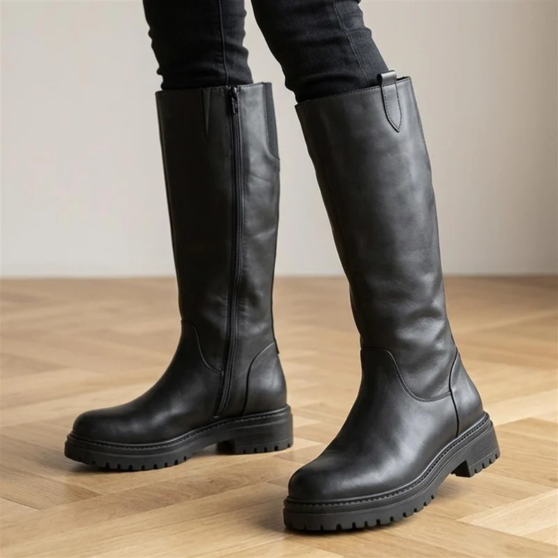 Dolores Leather Heeled Long Boots - DOLORES / 329 734 - Black Leather