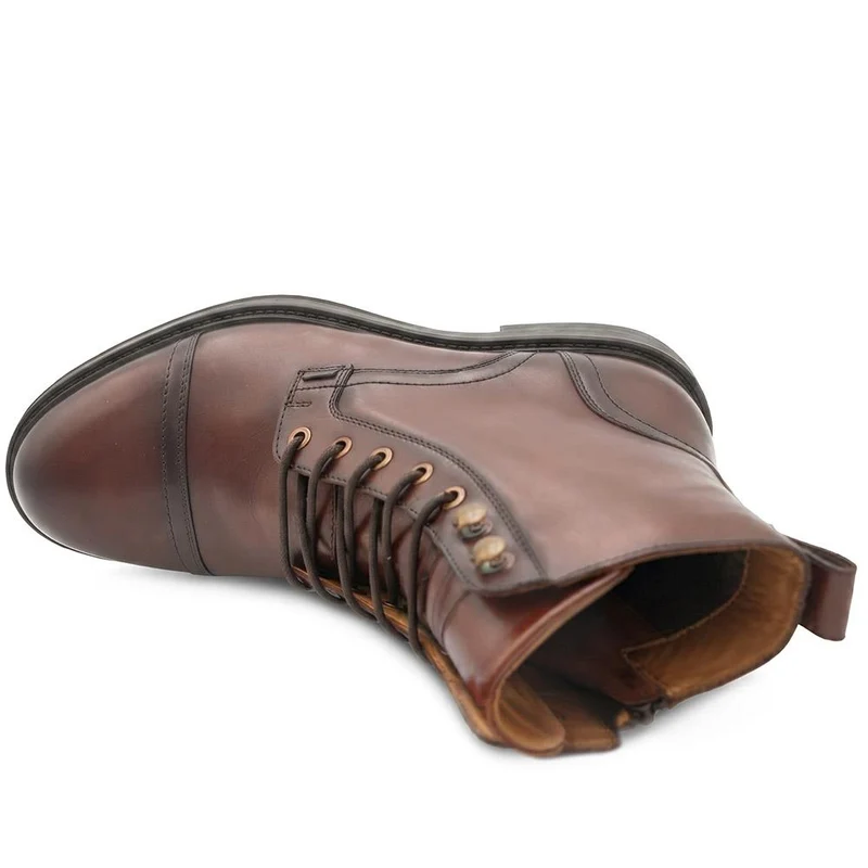 Davide Leather Wide-Fit Military Boots - DAVIDE / 328 077 - Dark Brown Leather