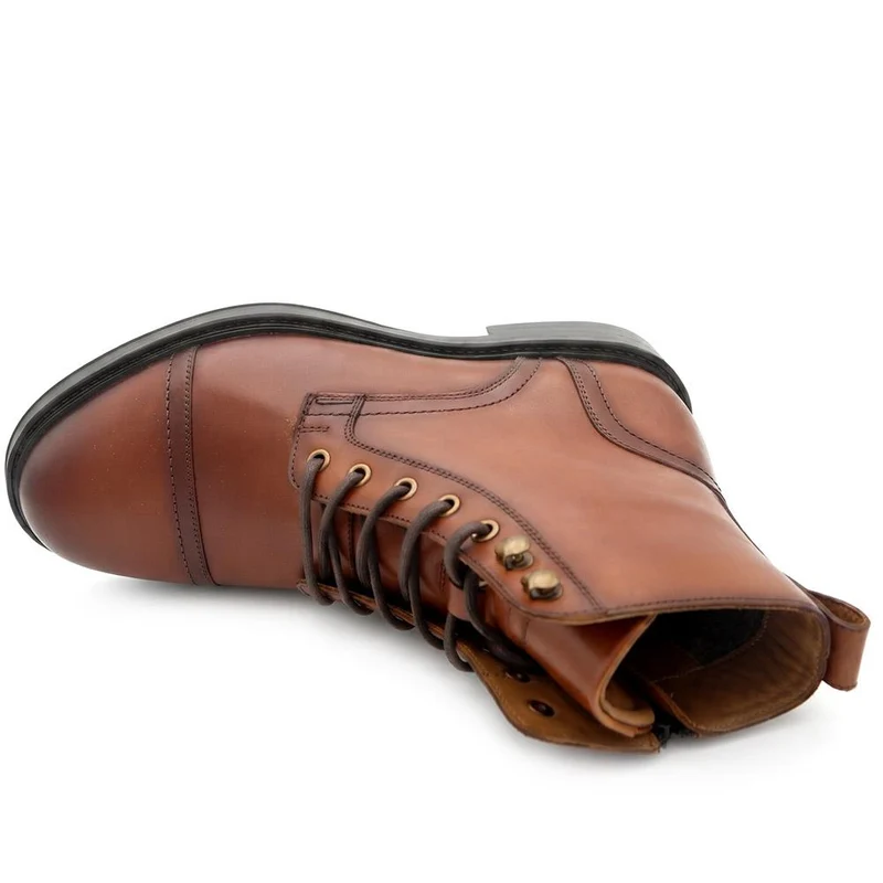 Davide Leather Wide-Fit Military Boots - DAVIDE / 328 077 - Tan Leather