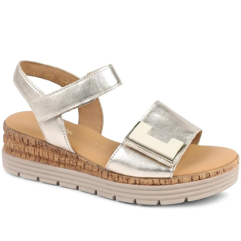 Shout Gabor Leather Touch-Fasten Wedged Sandals - GAB41521 / 327 027 - Beige