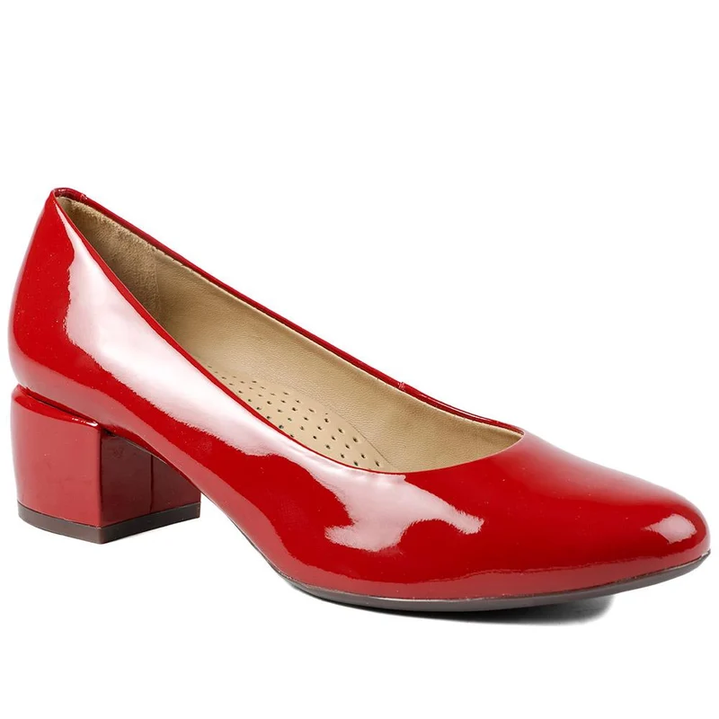 Zakynthos Leather Block Heel Court Shoes - ZAKYNTHOS / 329 423 - Red Patent
