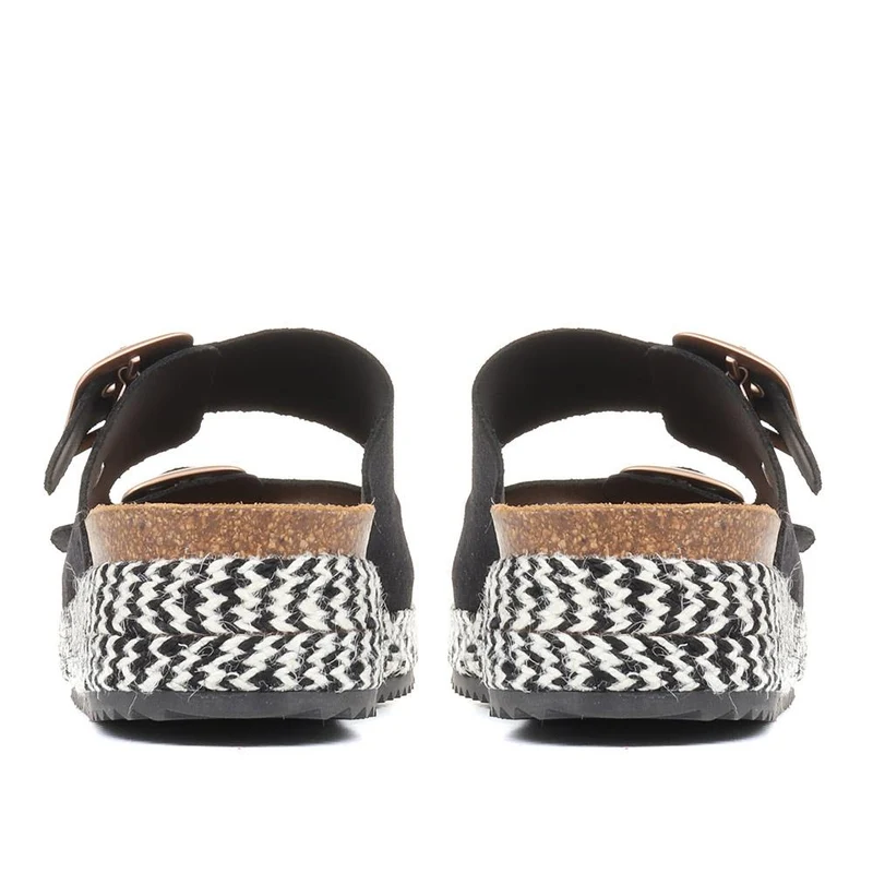 Tammy Double Buckle Mule Sandals - TAMMY / 322 039 - Black Suede