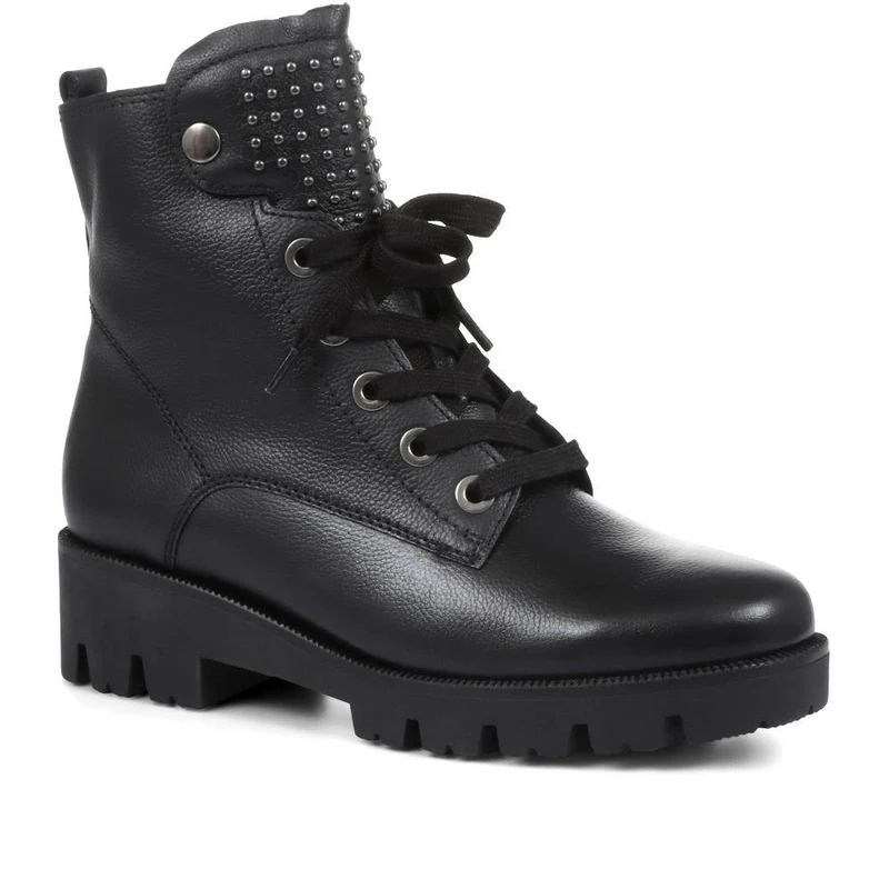Wide Fit Leather Biker Boots - GAB32527 / 319 156 - Black