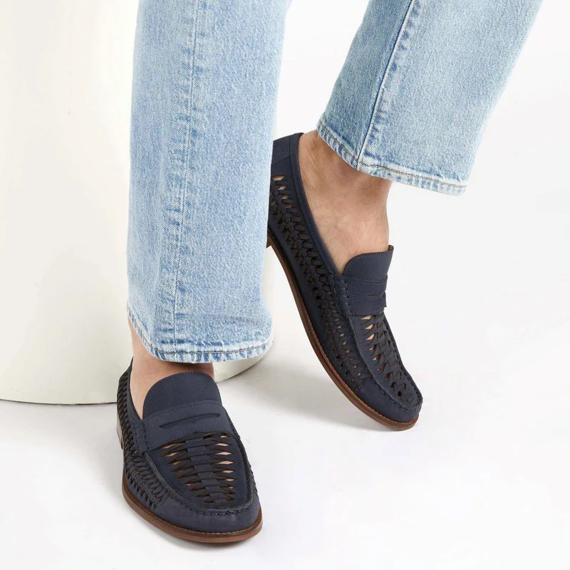 Riverside Woven Leather Loafers - RIVERSIDE / 319 873 - Navy