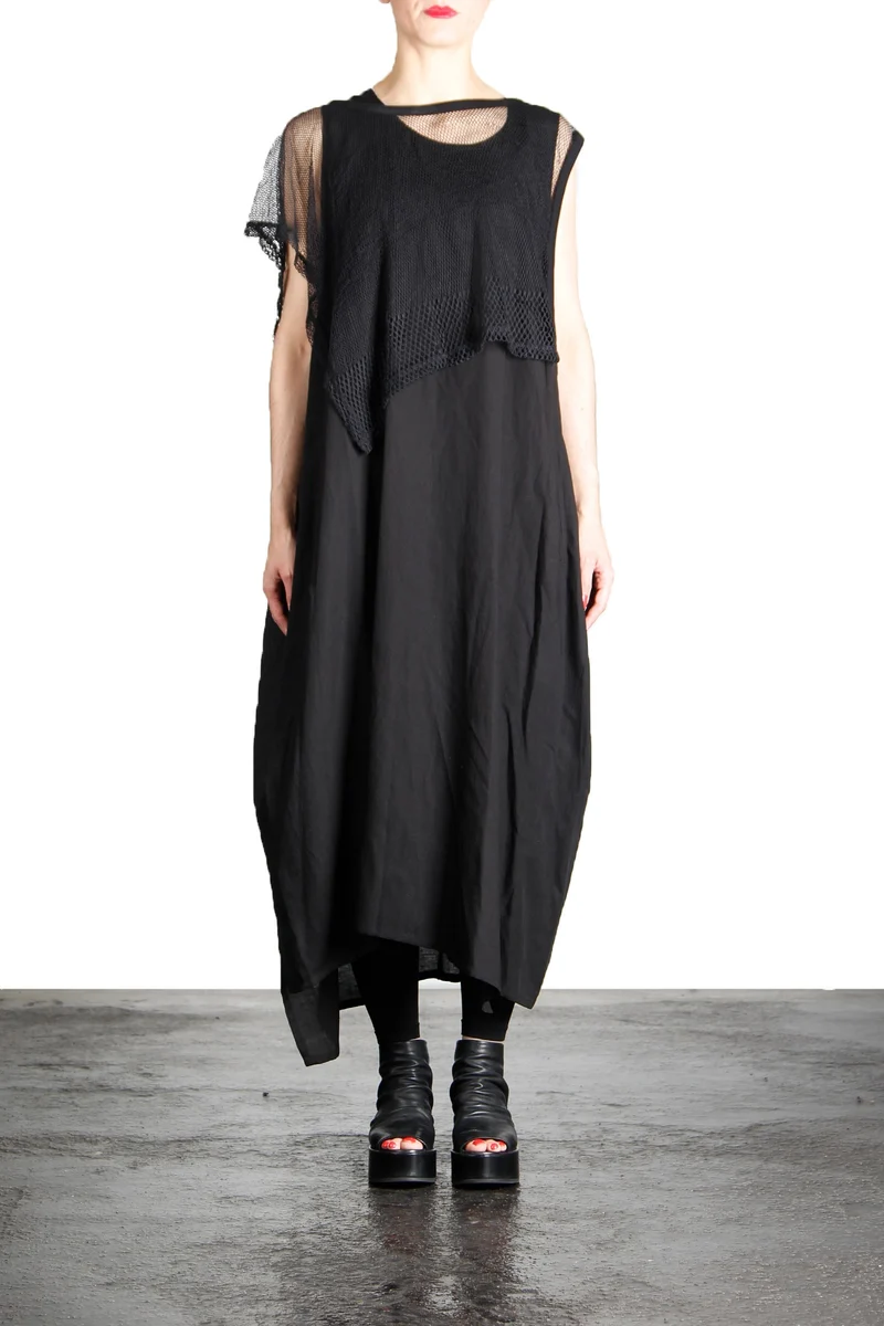 Yohji Yamamoto Damen Kleid Mit Netzapplikation schwarz