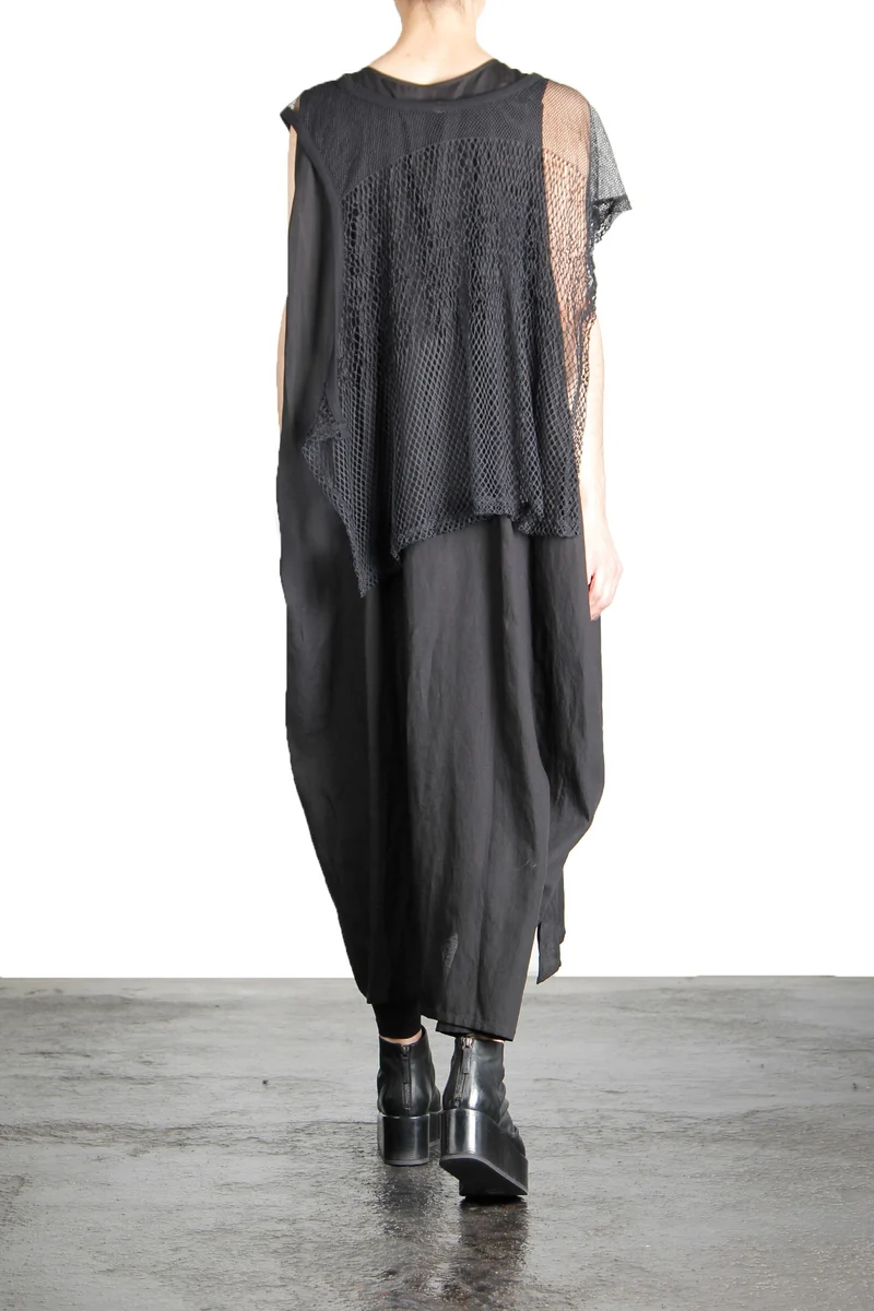 Yohji Yamamoto Damen Kleid Mit Netzapplikation schwarz
