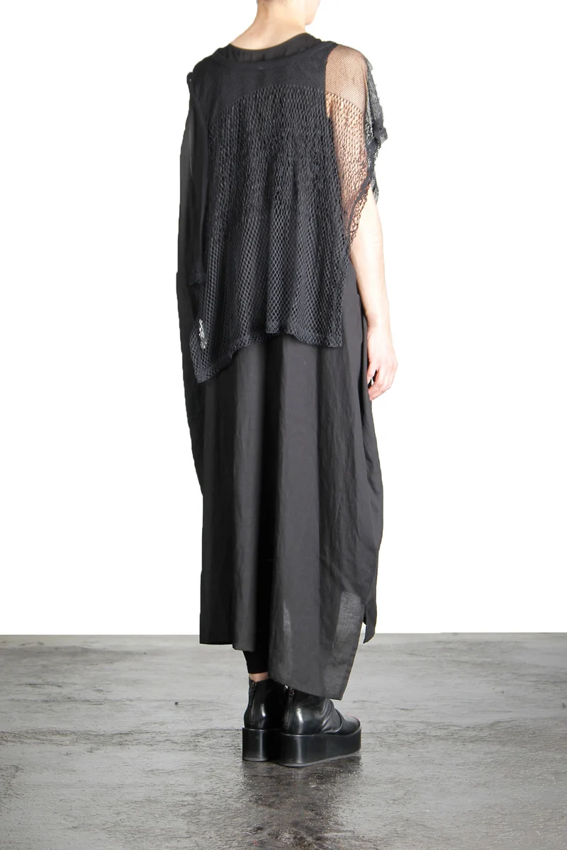 Yohji Yamamoto Damen Kleid Mit Netzapplikation schwarz