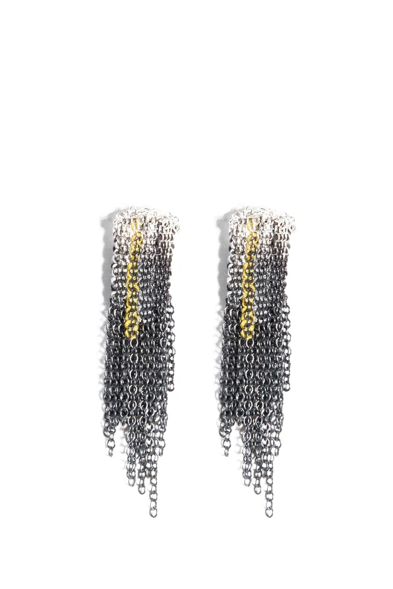 17 by Stephanie Schneider Kettenohrringe silber schwarz gelb