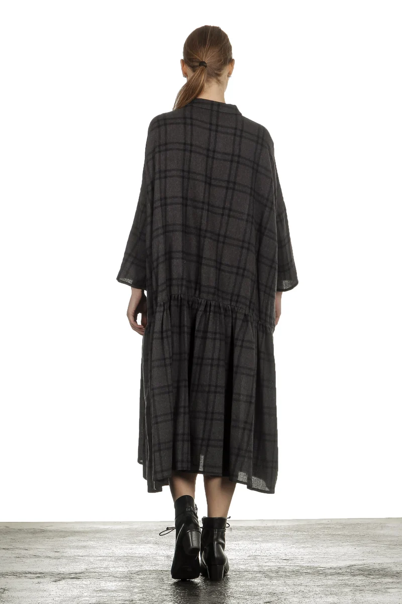 Apuntob Damen Avantgarde Hemdblusenkleid mit Karomuster anthrazit