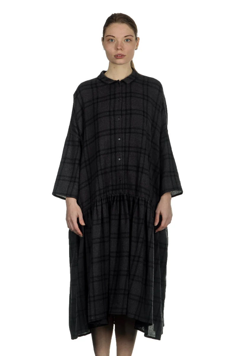 Apuntob Damen Avantgarde Hemdblusenkleid mit Karomuster anthrazit