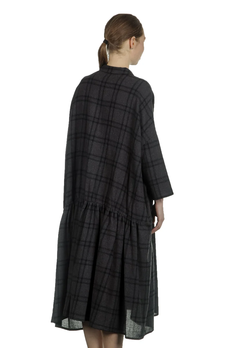 Apuntob Damen Avantgarde Hemdblusenkleid mit Karomuster anthrazit