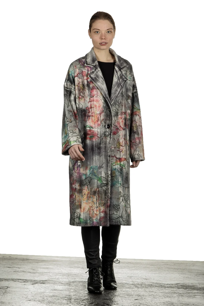 AVANT TOI Damen Ausgeblichener Mantel mit Blumen-Print mehrfarbig