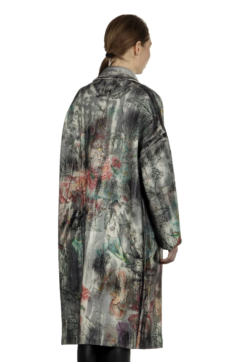AVANT TOI Damen Ausgeblichener Mantel mit Blumen-Print mehrfarbig