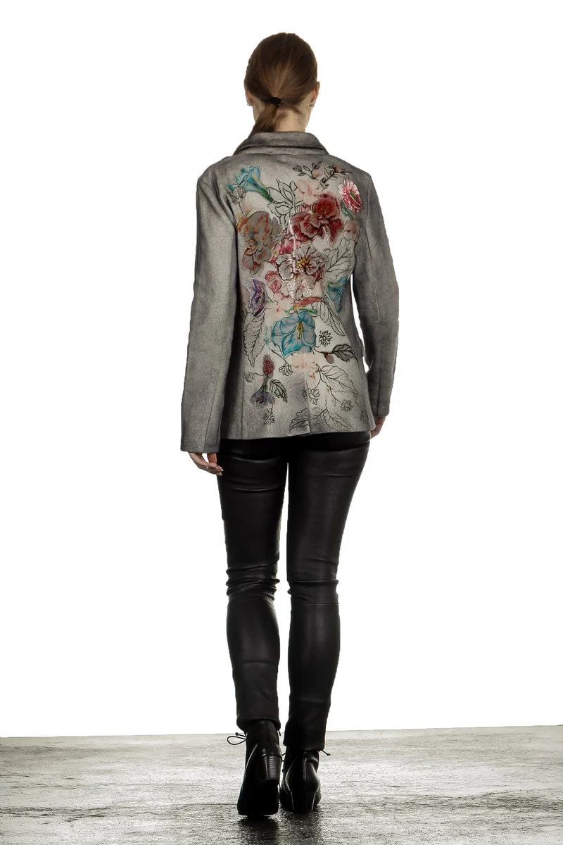 AVANT TOI Damen Ausgeblichener Blazer mit Blumen-Print mehrfarbig