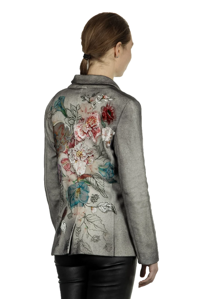 AVANT TOI Damen Ausgeblichener Blazer mit Blumen-Print mehrfarbig