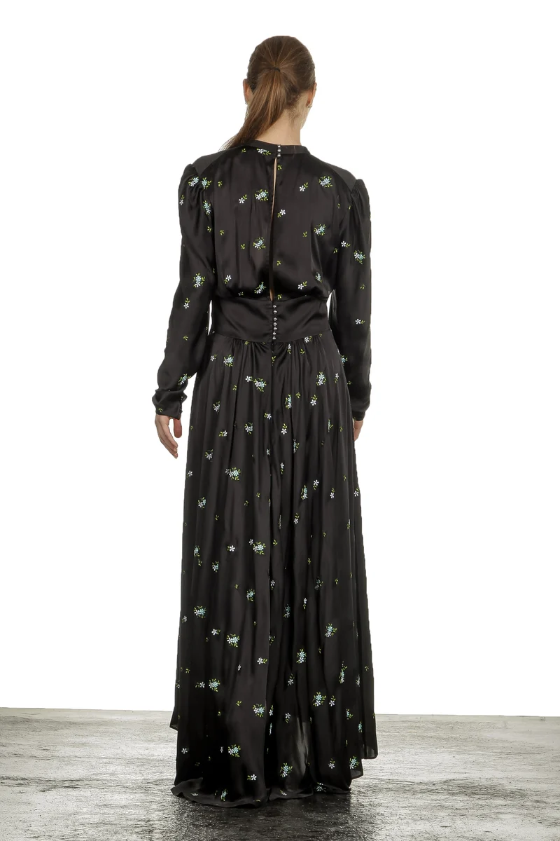 Paco Rabanne Damen Maxikleid mit Blumenstickerei mehrfarbig