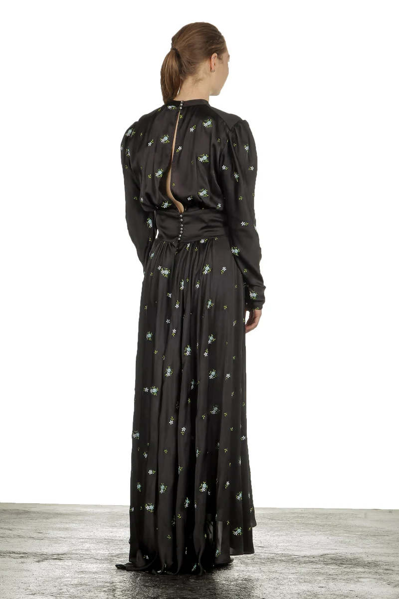 Paco Rabanne Damen Maxikleid mit Blumenstickerei mehrfarbig