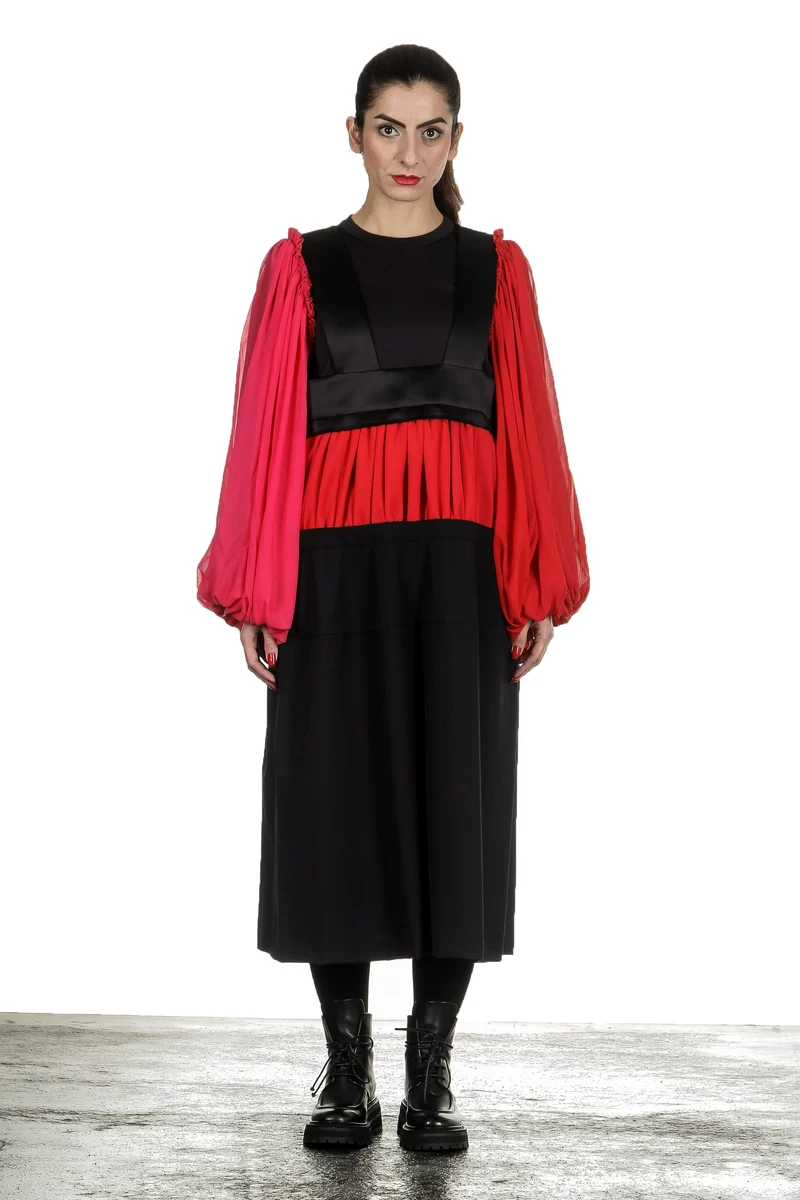 Comme Des Garçons Damen Trägerrock schwarz rot