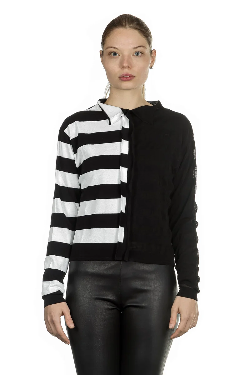 Sarah Pacini Damen Langarm Shirt gestreift schwarz weiss